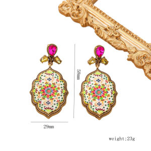 Medieval Vintage Mandala Earrings Antique Gold Plated Oil Painting Flower Earrings For Women Jewelry