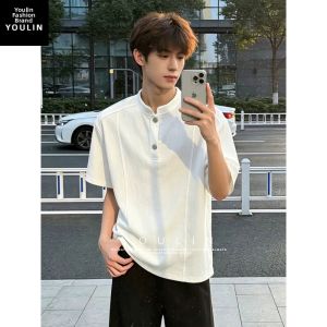YOULIN | Henley Collar Boxy Structure T-Shirt