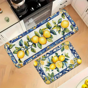 VIKAMA 1/2pcs Lemon Kitchen Rug Soft Non-Slip Laundry Room Dining Room Bedroom Floor Mat Hallway Doormat Home Decor