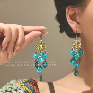 Bohemian Style Blue Shell Tassel Earrings Women High-End Ethnic Vacation Fashion Jewelry Accessories Combination of Cultures