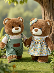 NUOAO | Couples Teddy Bear Plush Toy with Overalls and Floral Skirt
