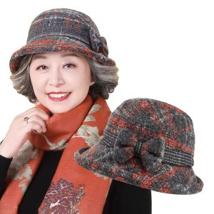 Warm Woolen Fisherman Hat for Elderly Women Winter Casual Style with Roll up Edge Butterfly Knot Design Suitable for Travel