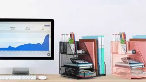 กล่องเก็บปากกา อเนกประสงค์ 7 ช่อง สีดํา สําหรับสํานักงาน ชั้นวางแฟ้ม+ชั้นวาง3ชั้น+ลิ้นชัก+ที่ใส่ปากกา