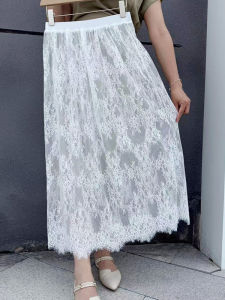 กระโปรงยาวทรงเอเอวสูงลายลูกไม้สีขาว กระโปรงทรงเอยาว กระโปรงสั้น ฤดูร้อน 2025 แฟชั่นใหม่ กระโปรงทรงเอเอวสูง