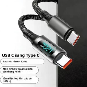 Cáp NNBILI 120W USB-C Sang USB-C Có Màn Hình Kỹ Thuật Số Sạc Siêu Nhanh 6A Cho Huawei Không Tương Thích Với Xiaomi Samsung