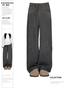 plus Size Womens Wide Leg Casual Pants High Waist Straight Cut Long Trousers Autumn New Style for Plump MM Slimming Versatile