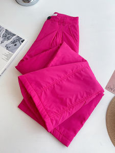 PAIBOLI | Commute Slimming High-Waisted Straight Pants for Large Sizes Rosy Red Loose Drape