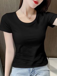 Pure Cotton Short Sleeve T-Shirt Womens Summer New Simple Elastic Comfortable round Neck Top Versatile Casual Style Basic Color