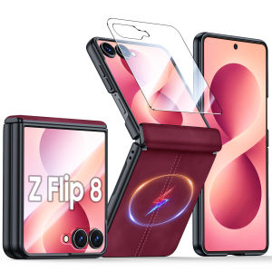 for Samsung Galaxy Z Flip 8 Casewith Hing ProtectionScreen Protector&Ultra Thin Leather Matte PC Shockproof Cove Case-Red