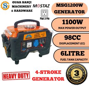 MOSTAZ MOTO MSG1200W 1100W 1.1KW 4STROKE GASOLINE GENERATOR GENSET
