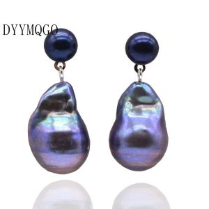 Phụ Nữ Của Bông Tai Màu Đen giọt trân châu Bông Tai Tự Nhiên Baroque Handmade Bông tai bạc Đồ Trang Sức Ban Đầu quà tặng cho mẹ