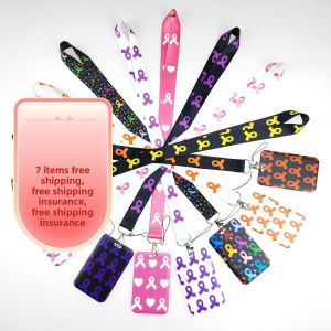 Long Fan Belt Breast Cancer Awareness Mobile Phone Strap Camera Hanging Rope Public Welfare Long Necklace Mobile Accessory