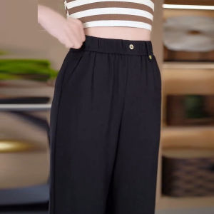 High Waist Wide Leg Pants Womens Summer New Ice Silk Linen Thin Drape Casual Loose Straight Leg Trousers Commute Style