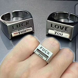 2Pcs Oppose/Love Everything Ring Change Mood Decompression Ring Creative Funny Opening Adjustable Rotating Mood Control Finger Ring Women Men Jewelry Accessories