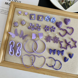 Spring Summer New Retro Hong Kong Style Lavender Purple Earrings Silver Needle Flower Circle Stud Earrings High-End Sensation Ear Jewelry