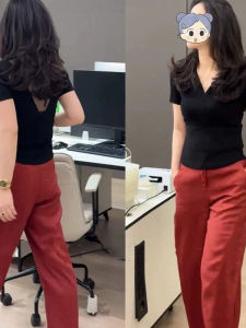 Fashion Stylish Versatile Set V Neck Short Sleeve Pants