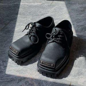 Hualun Fall and Winter Business Casual Suit Leather Shoes Boy Korean Style Fancy Black Square Toe Platform Heightened Shoes