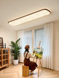 HUIPU | Mid-century Walnut Finish Long Ceiling Light
