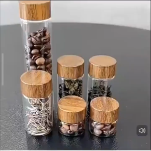 OHHDEER Balang Kaca Mini Kedap Udara 10ML 20ML 30ML Dengan Penutup Corak Kayu Mini Glass Storage Jar