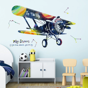 Decal giấy dán tường Máy bay Fly in the Sky Có keo sẵn - Trang trí phòng khách phòng ngủ