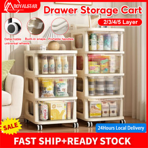 Royalstar 2/3/4/5 Layer Drawer Storage Cart Transparent Dust Storage Cabinet Kitchen Storage Cabinet Organizer Drawer Type Bedside Table Trolley Cart Organizer for Baby