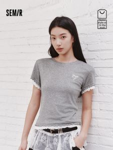 Semir | Embroidered Tight Fit Faux Two-Piece T-Shirt Womens Summer Top