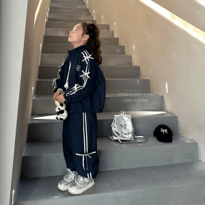 Girls Casual Sportswear Set Autumn New Style Two-Piece Suit Middle Big Children Spring Autumn Trendy Outfit Jacket Pants