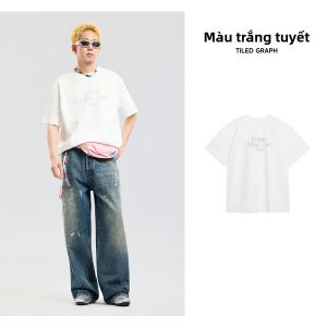 Áo Thun In Logo Rửa Mòn Phong Cách Đường Phố Phù Hợp Đôi Dễ Mặc
