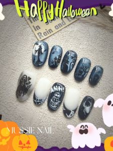 Dark Short Wearable Nails MUSSIE NAIL 139# New Arrival Halloween Ghost Theme False Nails for Quick Beauty Makeup Tools