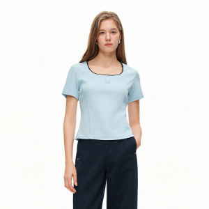DUSHU | Embroidered Color Contrast Collar Fitted Tee