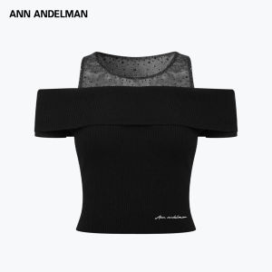 ANN ANDELMAN | Diamante Mesh See-Through Off-Shoulder Knitted Top
