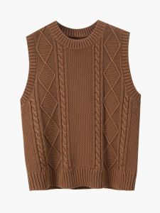 เสื้อกั๊กถักคอตตอนหนาสำหรับผู้หญิง เสื้อคลุมกันหนาวแบบสวมใส่ลำลอง ทรงปกติ ฤดูใบไม้ผลิ ฤดูใบไม้ร่วง ฤดูหนาว