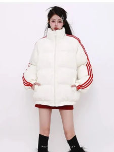 plus Size Cotton Jacket Thickened Bread Warm Contrast Color Cotton Coat for plus Size Women Striped American Style Winter Outerwear