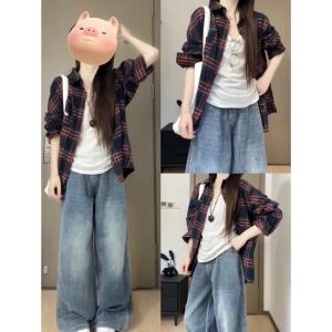 Áo Sơ Mi Kẻ Caro Cổ Polo Tay Dài Thường Ngày Mùa Hè Cho Nữ Áo Chống Nắng Dáng Rộng Chất Liệu Cotton Phong Cách Retro