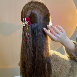 Pom Pom Hair Clip Wine Red Velvet Cherry Tassel Side Small Luxury Sensation Hair Accessories for Grooming And Styling