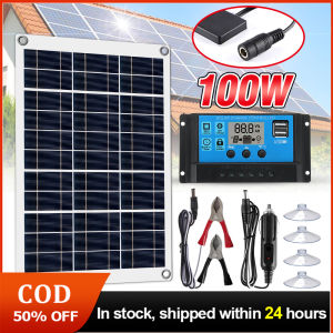 12V Solar Panel Double USB Solar Battery Charger Solar Panel 100W Solar Cells Panel For Mobile Phone Vehicle Ship Emergency Charging Board Outdoor Camping