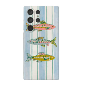Potdemiel | Three Color Striped Fish Design Phone Case for Samsung Galaxy S25 S24 S23 Ultra plus A35 A55 Glossy HD Hard Cover Protective Fil