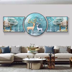 Modern Luxury Living Room Decorative Crystal Painting Wall Art Sofa Background No Punching Required Simple Elegant Three-Panel Canvas