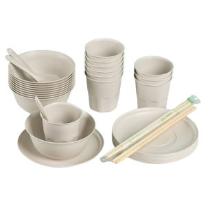 Rice Husk Disposable Tableware Bowl Chopsticks Suit Spoon Cup Rice Bowl Bone Dish Food Grade Dinner For Home Picnic Four-Piece Set