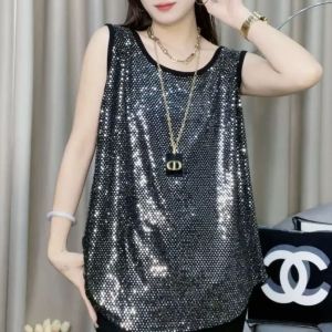 Áo Ba Lỗ Không Tay Sequin Sang Trọng Cho Nữ Mùa Hè Thời Trang Rộng Rãi Thoải Mái Chất Liệu Polyester Dài Thường