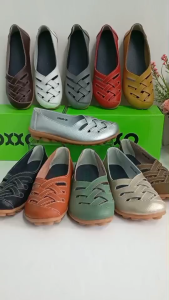 รองเท้า OXXO สุขภาพหนังแท้ หนังวัว คัทชู พี้นแบน สั่งทำพิเศษ พื้นสูง 1นิ้ว X06023