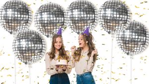 Big Silver Disco Ball Balloons - Pack of 6 Disco Party Decorations | 4D Sphere Disco Balloons for Disco Bachelorette Party Decorations | New Years Balloons for New Years Decorations 2025