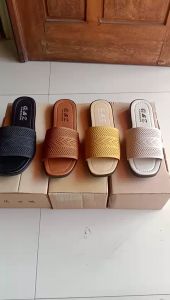 SANDAL RAJUT IMPORT WANITA/ SANDAL FLAT/ SANDAL SLOP MUSTARD