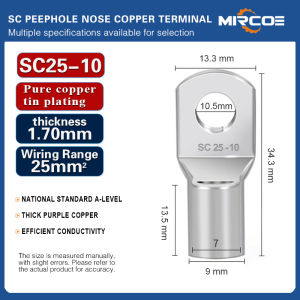 MIECOE 10PCS SC Tinned Purple Copper Ring Lug Wire Connectors 6 to 3/0AWG Copper Battery Cable Lug Terminal 16-95mm²