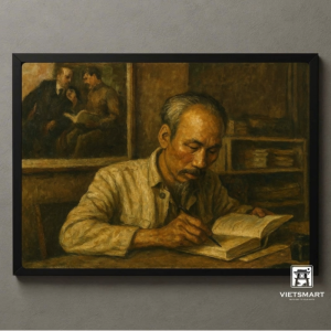 Tranh Nghệ thuật "Bác Hồ Làm Việc Ở Chiến Khu Việt Bắc" VIETSMART ART - Acrylic 45x 60cm