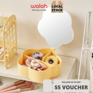 Multifunctional Flower Makeup Mirror With Storage Box Makeup Mirror Folding Desktop Cosmetic Mirrors