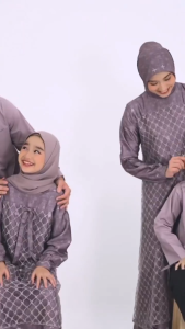 Nibras Sarimbit Jelita Baju Koko Anak Bahan Cotton Dobby Plum Taupe Lengan Panjang Set Celana 2025