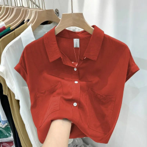 NUANKONG | Stylish Design Loose Fitting Chiffon Short Sleeve Shirt