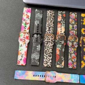 Pattern Printed Silicone Watch Strap 20/22mm Universal Floral Leopard Sport Wristband Colorful Replacement For Square Smartwatch
