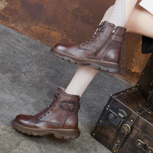 Womens Martin Boots Spring 2024 New Style British Style Short Thick Bottomed Soft Bottomed Fleece Lined Versatile Cotton Shoes